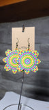 Ranbow wooden dangle earrings, lightweight mandala