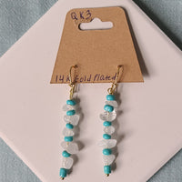 Quartz and Turquoise Stack on 14K Gold Plated Kidney Bean Ear Wires
