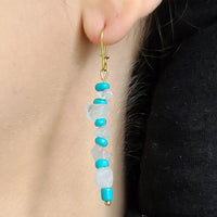 Quartz and Turquoise Stack on 14K Gold Plated Kidney Bean Ear Wires